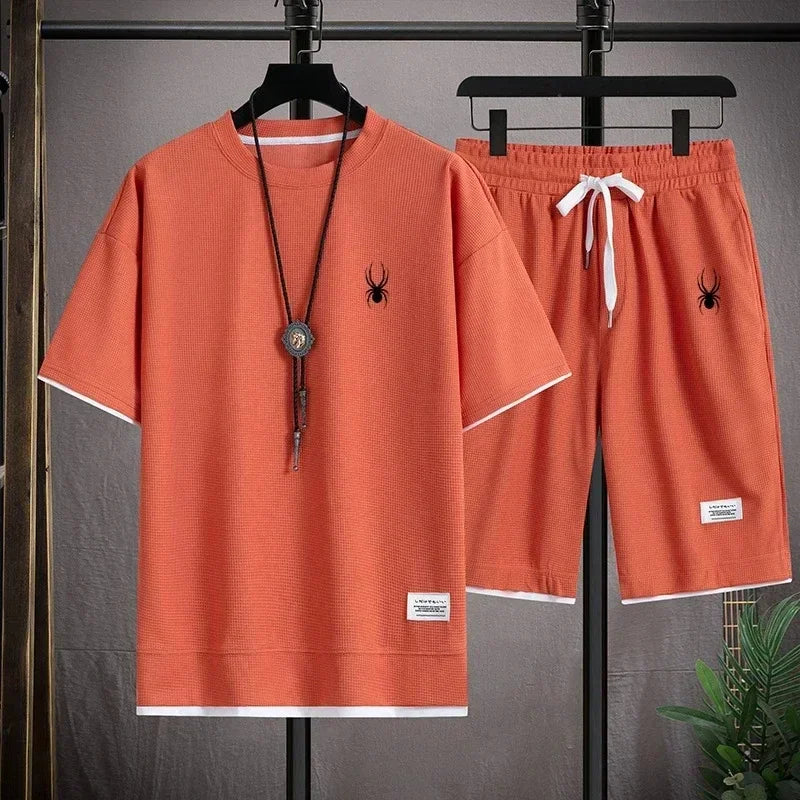 Men's short sleeved T-shirt and sports shorts set casual sportswear Korean fashion summer