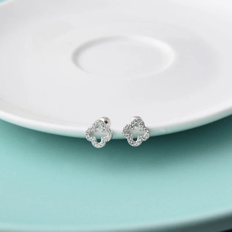 WANTME 925 Sterling Silver Romantic Full Zircon Flower Screw Bead Stud Earrings for Women Fashion Sweet Party Piercing Jewelry