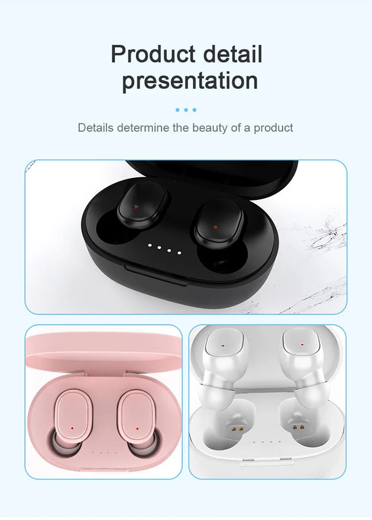 A6S, TWS Wireless Bluetooth Headphone, Stereo Headset, Sports Earbuds, Microphone with Charging Box, Smartphone
