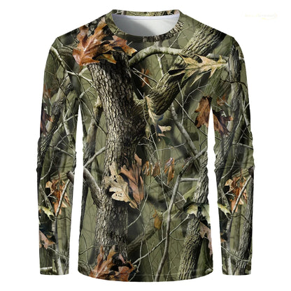 Camouflage Hunting T-Shirt Forest Print Men T Shirt Outdoor Sports Long Sleeve Trip Tactical Training Oversize Top Mens Clothing