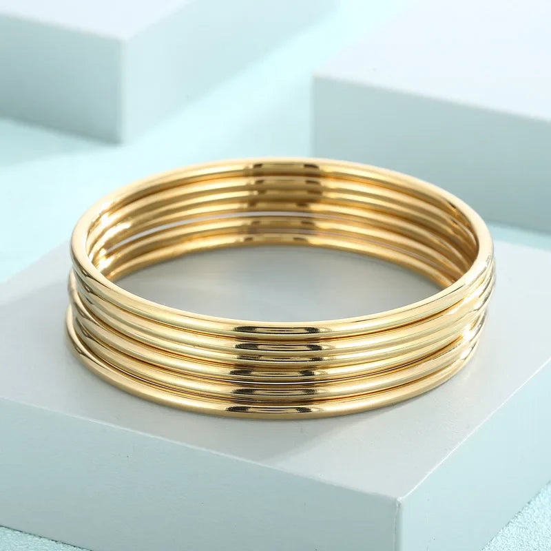 Simple Stainless Steel Bracelet For Women Men Gold Silver Color Geometry Wire Round Bangle Female Trendy Jewelry Wristband Gifts