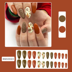 Fall Nails Press on Nails Short Almond Fake Nails Thanksgiving Acrylic Nails with Fall Leaf Design Autumn Maple Leaf False Nail