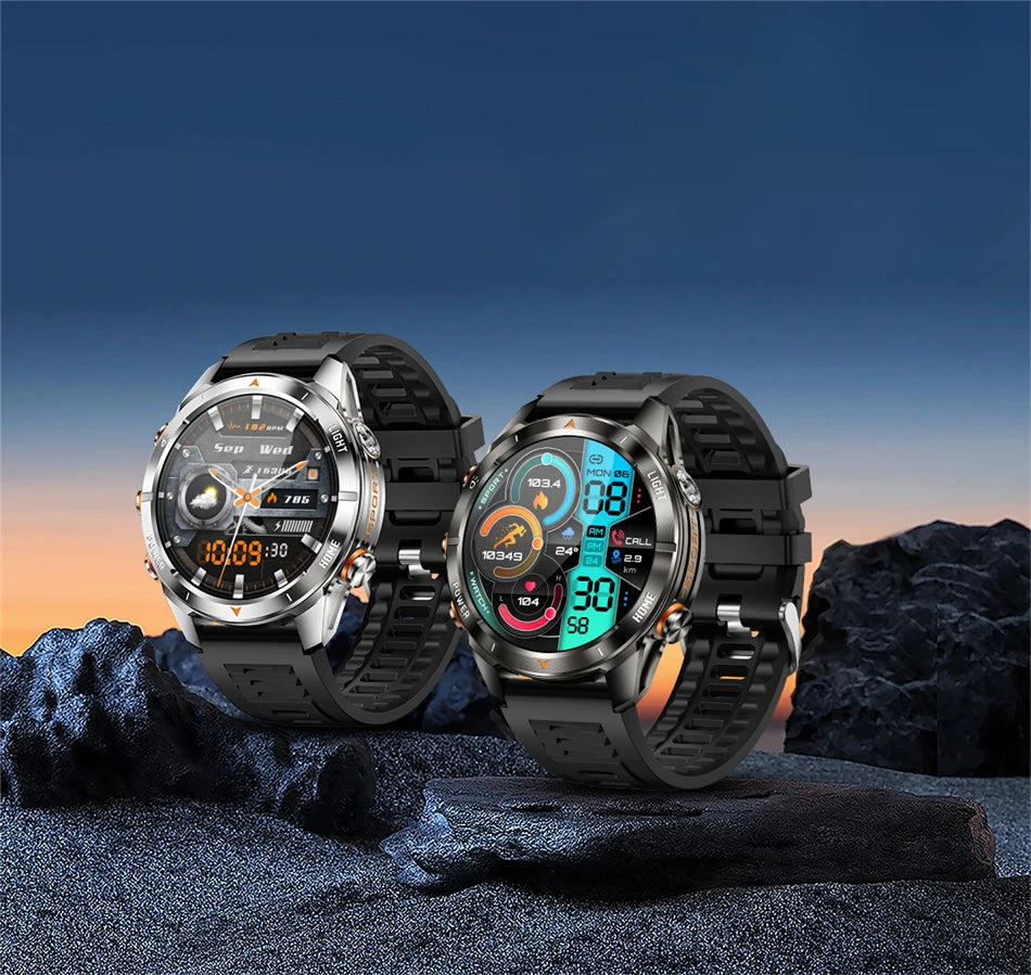 Military Smart Watch Men 10ATM Waterproof 1.46" AMOLED Screen LED Flashlight 515mAh Battery Heart Rate Sport BT Call Smartwatch