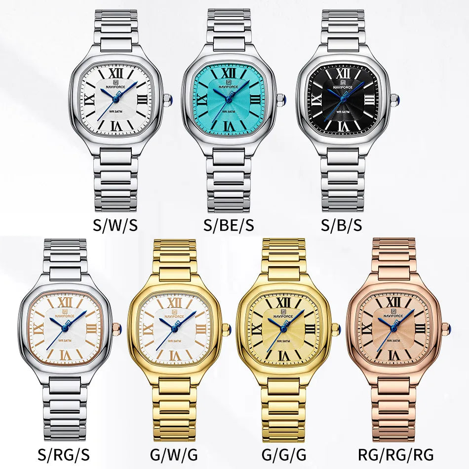 NAVIFORCE Brand High Quality Women Quartz Watch Stainless Steel Strap Casual Elegant Waterproof Wristwatch Relogio Feminino 2024