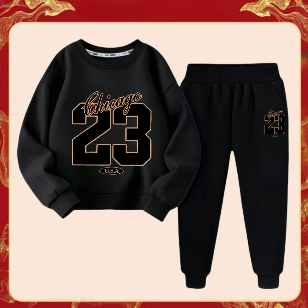 Spring Baby Girls Clothes Set Kid Boys '23' Printed Sweatshirts Pullover Top And Pants 2 Pieces Suit  Children Sweet Tracksuits