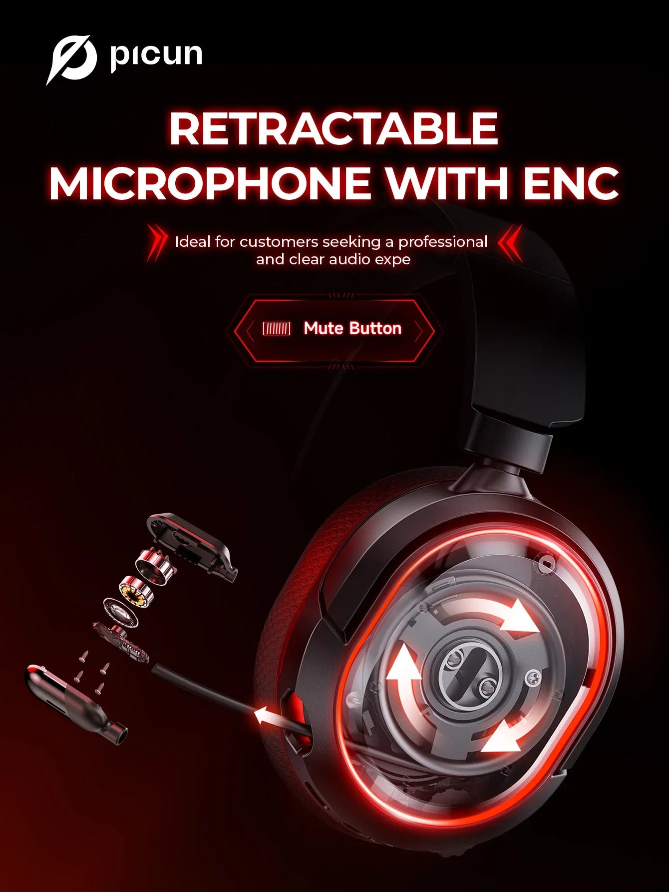 Picun G2 2.4G Wireless Gaming Headset Bluetooth Headphones 5ms Low Latency 7.1 Surround ENC Mic For PC PS4 PS5 Phone Switch