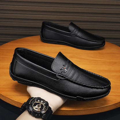 New White Black Leather Men Casual Shoes Luxury Brand Formal Dress Shoes Designer Men Loafers Breathable Slip on Driving Shoes