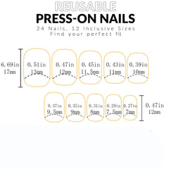 24pcs Short Square Baby Pink Striped Dots Heart Pattern Full Cover Fake Nail