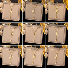 Stainless Steel Pendant Necklace for Women Fashion Gold Color Chain A-Z Alphabet