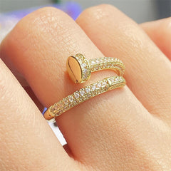 Women Adjustable Nail Ring Korean Fashion Punk Cubic Zirconia Ring Daily