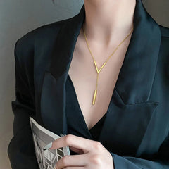 V-shaped Long Sexy Clavicle Gold Colour Chain Necklace Choker