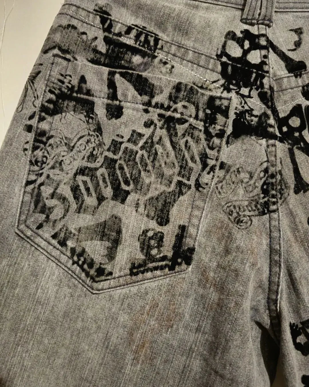 Streetwear Gothic Jeans Men Vintage Hip Hop Goth Graphic Print Baggy Jeans