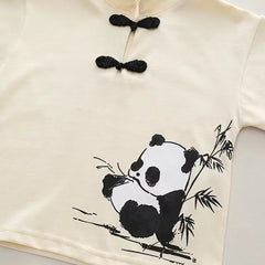 Summer Boys Chinese-Style Set Children's Clothing Short Sleeve Panda Printed Shirt+Shorts For Toddler Kids Causal Outfit Clothes