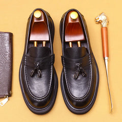 Soft Leather Elegant Mens Dress Loafers Shoes Platform Genuine Leather