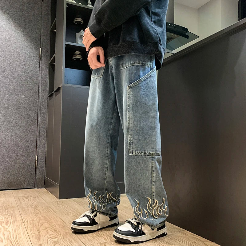 Personality Embroidery Men's Baggy Jeans Streetwear Loose