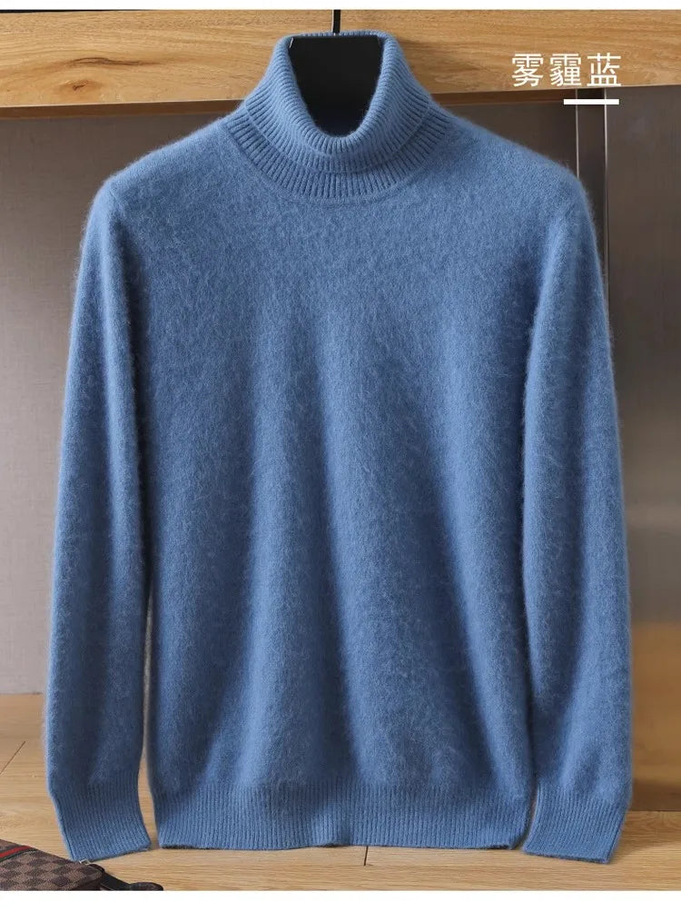 Men's 100% pure Mink velvet Cashmere Sweater High Lapels Pullovers Knitted Winter
