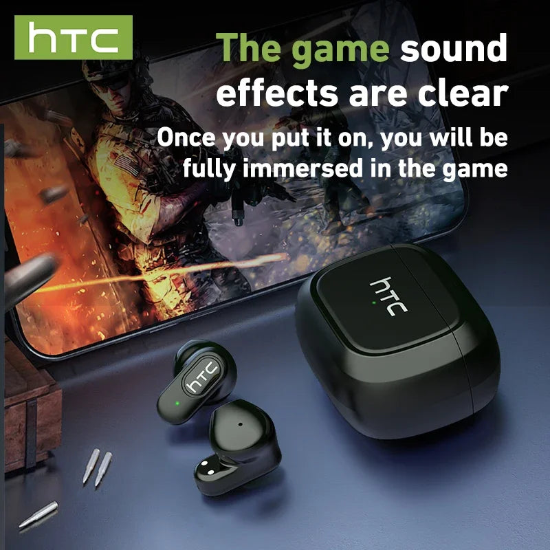 HTC NE51 Bluetooth Earphones TWS Sport Wireless Headphones Long Life with Mic In-Ear Earbuds AI Translator Earbuds