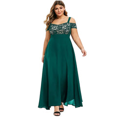 Plus Size Women Plus Size Cold Shoulder Floral Lace Maxi Party Evening