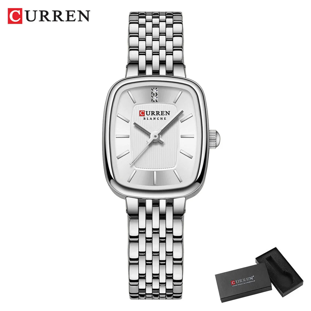 CURREN Fashion Rectangular Ladies Watches New Quartz Waterproof Stainless Steel Strap Wristwatch for Women