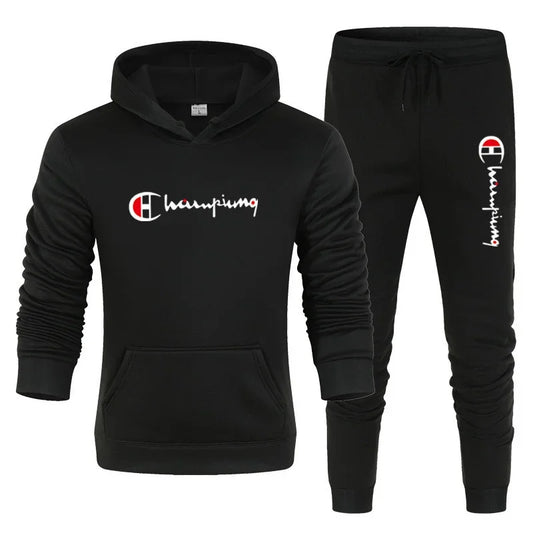 2025 Men's Tracksuit Hooded Sweatshirt+Sweatpants 2 Pcs Sets Sports Suit Casual Jogger Sportswear 2 Piece Male Streetwear Sets