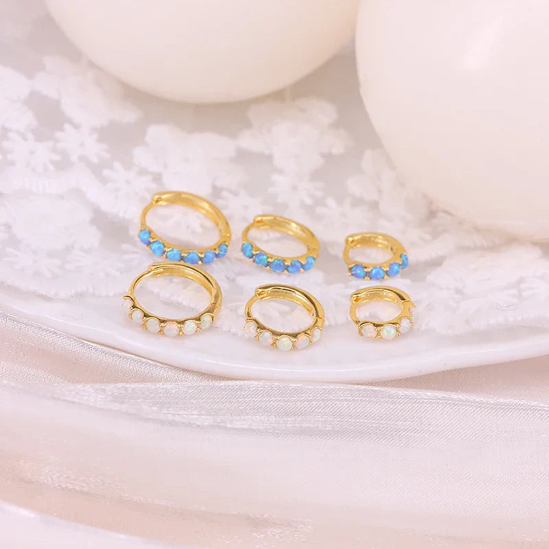 ROXI 6/8/10mm Size Opal Round Hoop Earrings For Women 925 Sterling Silver Circle Earrings Jewelry Bohemia Pendiente Plata 1piece