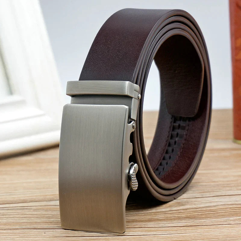 Belt for Men High Quality Genuine Leather Belts, Alloy Automatic Buckle Belt for Jeans, Adjustable No Hole Waist Straps for Men