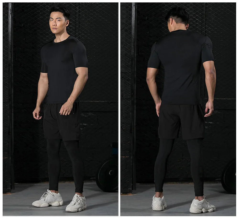2024 Men's Running Fitness Sportswear Athletic T-Shirt Training Gym Clothes Sports Suits Workout Jogging Rashguard Men's Kit