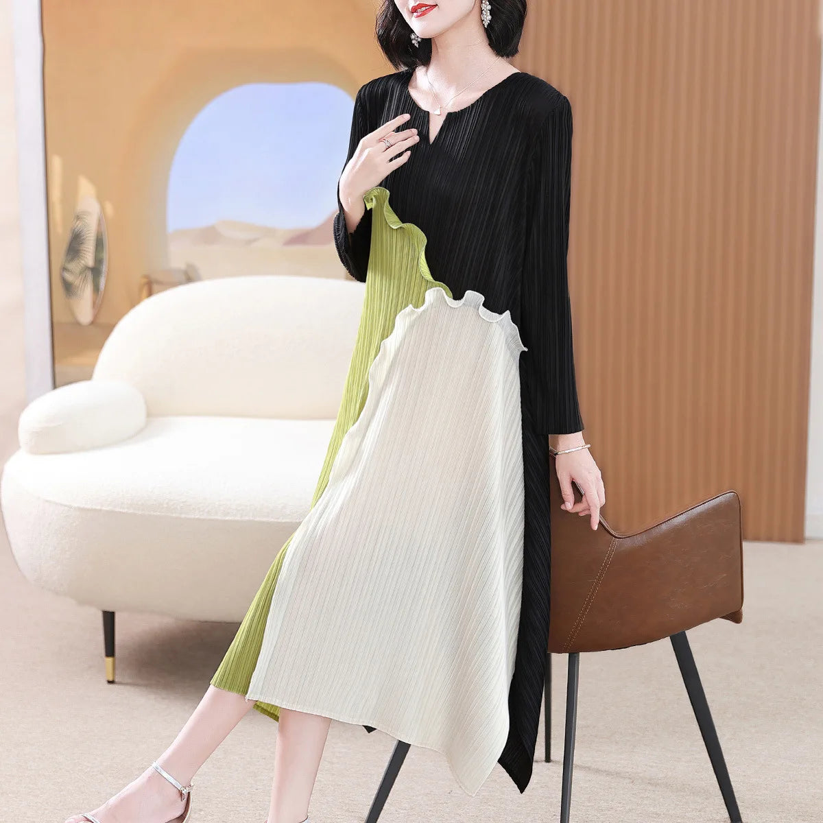 Evening Dresses: Dress for Women Stitching V-neck Loose Plus Size Casual