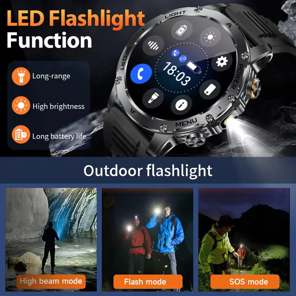 2025 New GPS Outdoor Sports Smart Watch Men AMOLED Screen NFC Flashlight Heart rate Waterproof Bluetooth Call 1000mAh SmartWatch