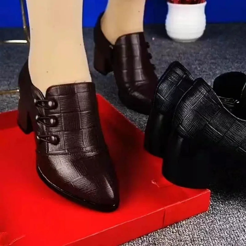 Shoes for Women 2023 Autumn New Women's Heels Soft Leather Fashion Double Breasted Low Top Shoes Ladies Shoes Retro Mom's Shoes