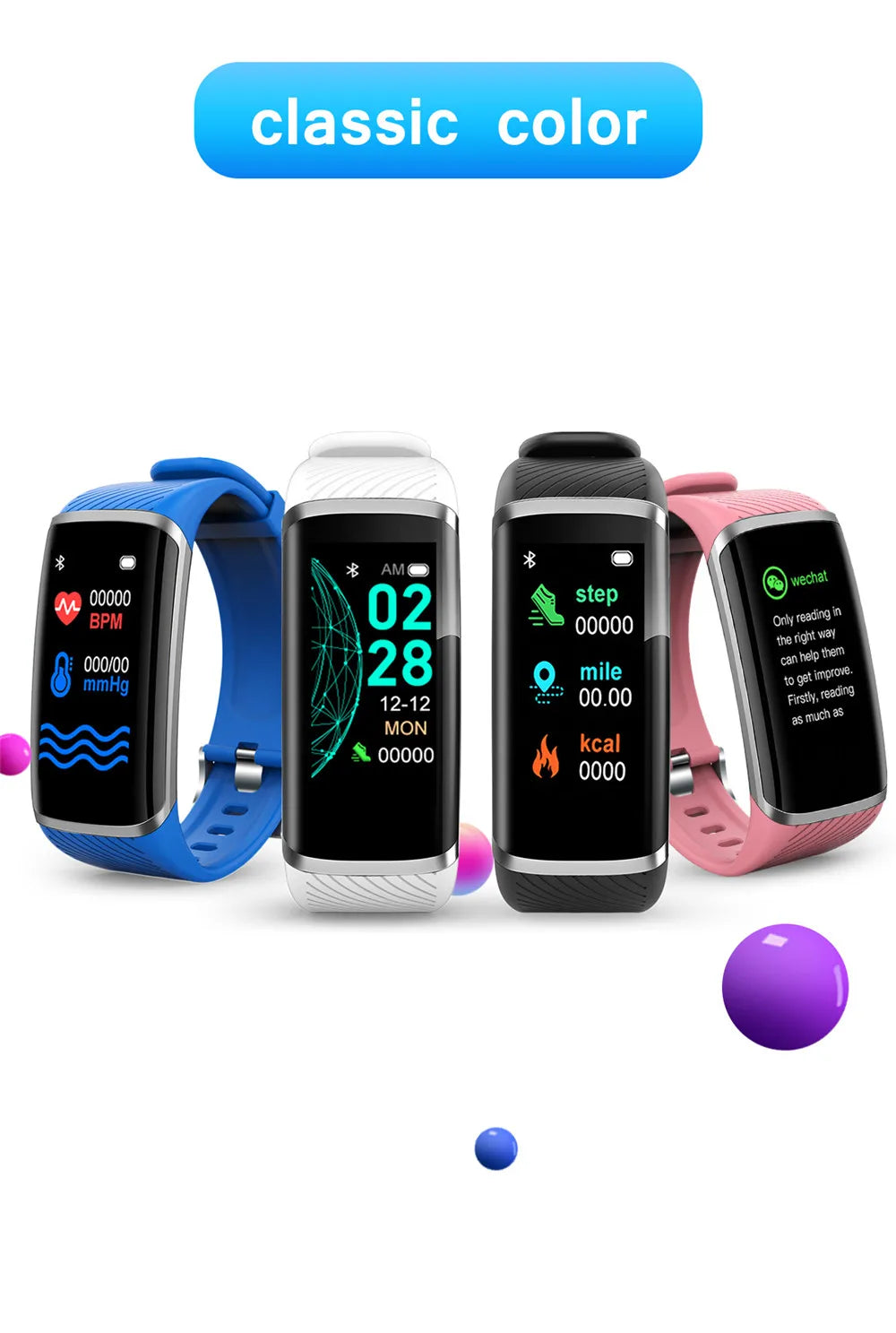 Smart Fitness Bracelet Heart Rate Blood Pressure Fitness Tracker  ForAndroid IOS Customize Wallpaper Smart Band Watch Men Women