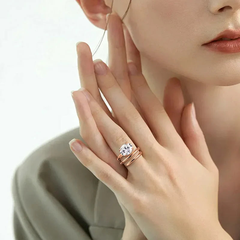 Smyoue 1CT-3CT Certified 14K Plated Moissanite Solitaire Ring Women Wedding Lab Diamond Band Pure 925 Silver 100% Shani Abergel