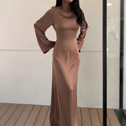 Formal attire Dresses: Round Neck Satin Flare Sleeve Women Dress