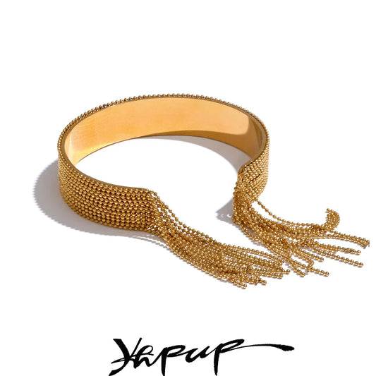 Yhpup Hot Style Stainless Steel Chain Tassel Cuff  Bracelet Bangle 18K Gold Color Plated Personality Fashion Charm Jewelry