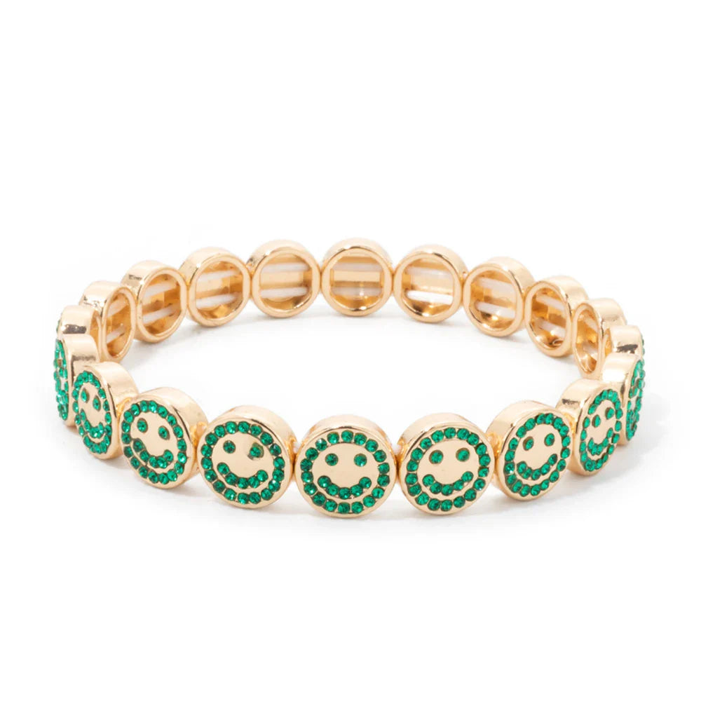 2024 New Happy Bangle Paved Diamond Enamel Beaded Bracelets For Women Boho Gold Color Elastic Bracelets