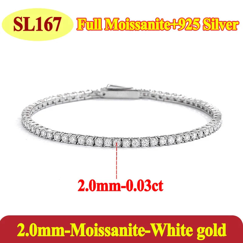 Luxury 2 2.5 3 4 5MM Full Moissanite Tennis Chain Couple Bracelets Plated Gold 925 Sterling Silver Jewelry Gift GRA Certified