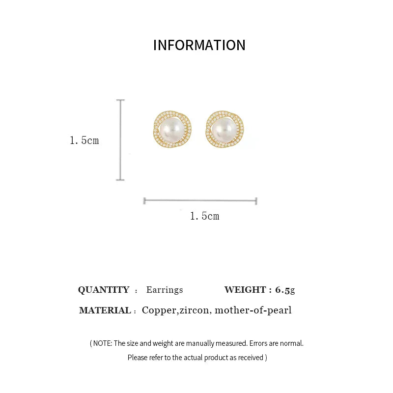 Trendy Round Imitation Pearl Earrings for Woman Mini Exquisite Shiny Zircon Stud Earrings Fashion Jewelry Party Bride Wedding K1