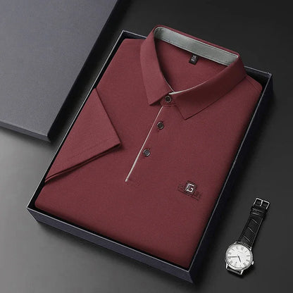 New Men's Business Casual Short Sleeved Shirt with Badge Solid Color Polo Shirt Fashionable Breathable Comfortable Versatile Top