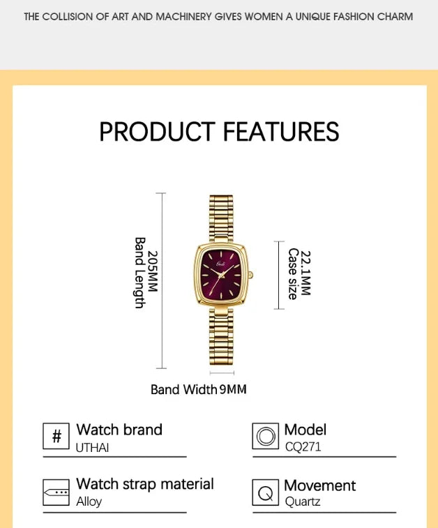 Bracelet Watch Retro TV niche high-end Gold Watches steel strip Waterproof Small Dial Women's Fashion Quartz Clock Wristwatches