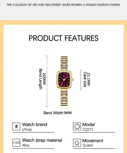 Bracelet Watch Retro TV niche high-end Gold Watches steel strip Waterproof Small Dial Women's Fashion Quartz Clock Wristwatches