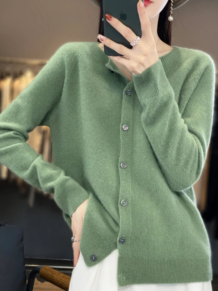 Long Sleeve 100% Merino Wool Sweaters Cashmere Cardigan Spring Autumn Women