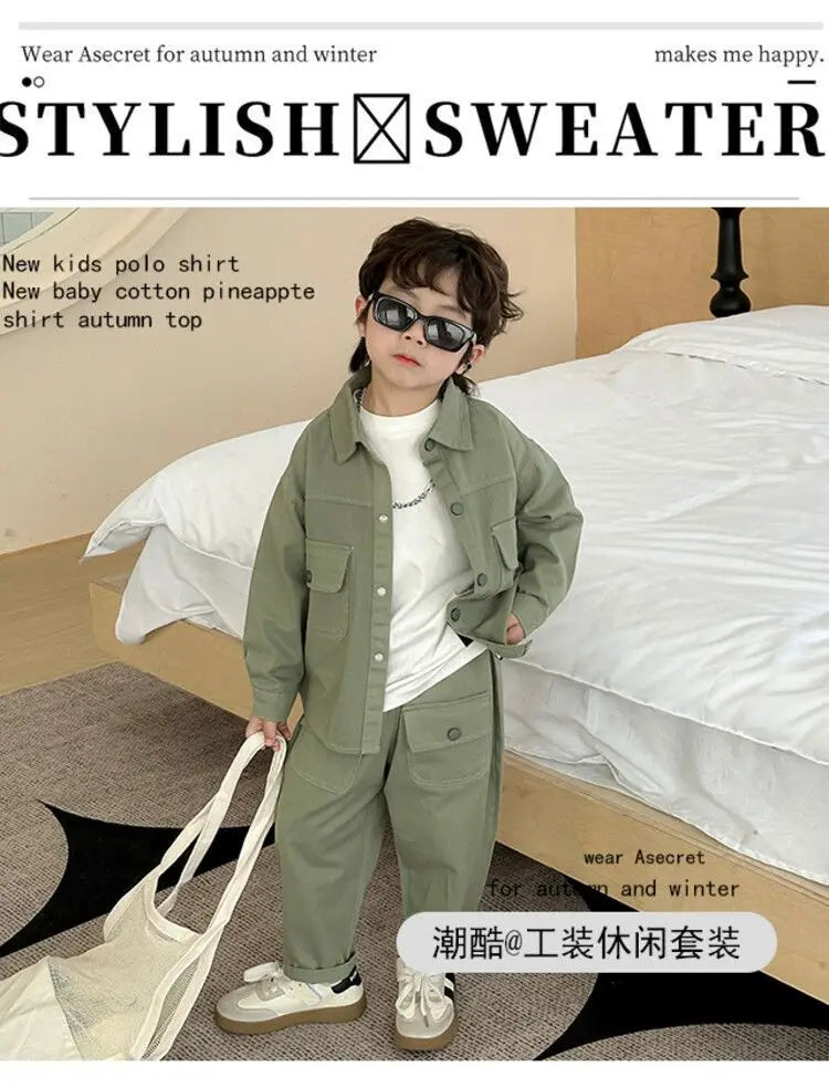 Boys Suit Coat+Pants Cotton 2Pcs/Sets 2025 Lasted Spring Autumn Sports Sets Teenagers Tracksuit Children Clothing