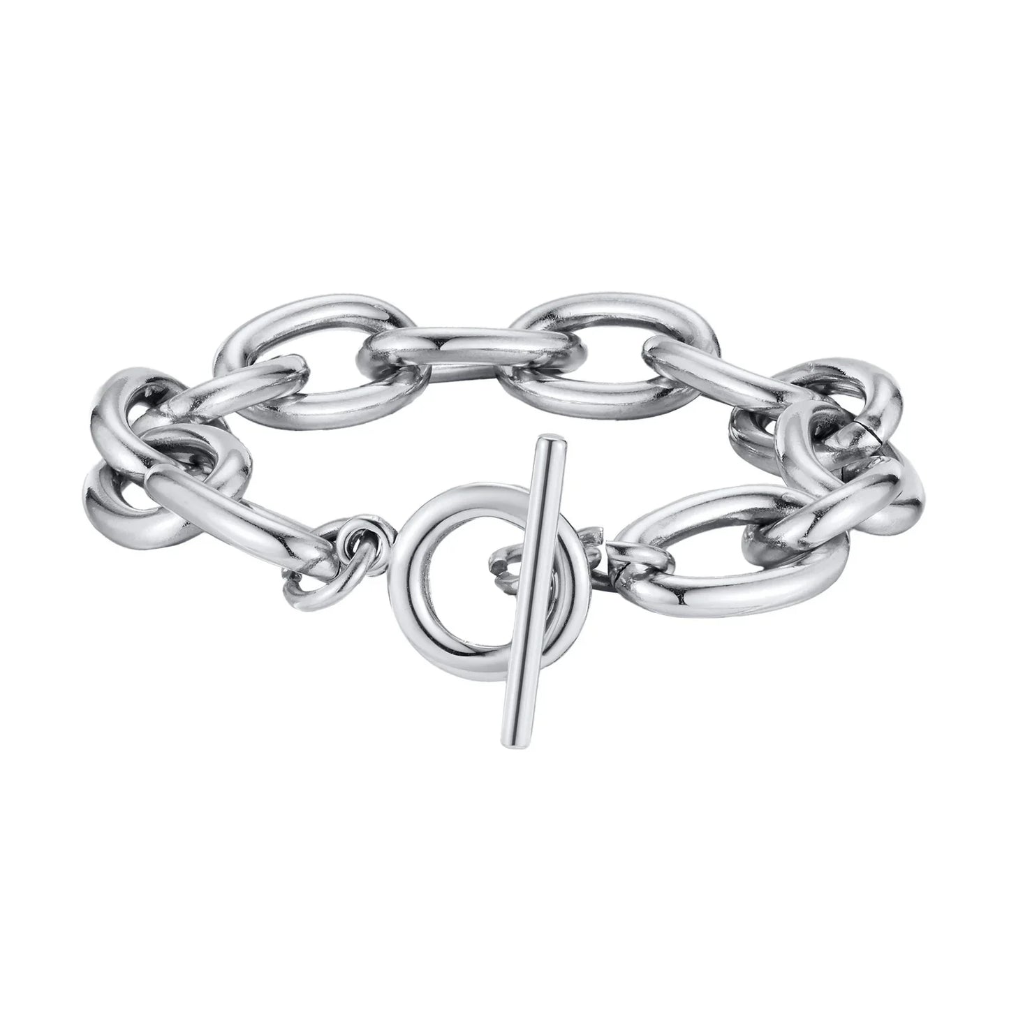 Chunky Bold Toggle Bracelets for Women, Stainless Steel OT Buckle Link Chain Bracelet Gold Plated Tarnish Free