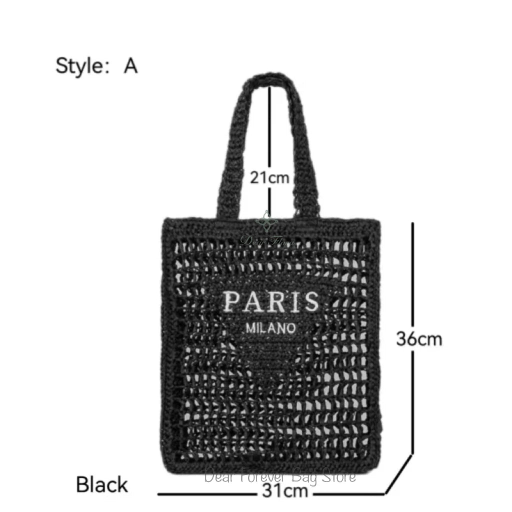Women Fashion Striped Summer Beach Straw Knitting Shoulder Bag Hollow Out