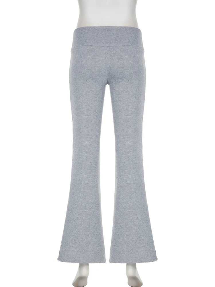 Basic Solid Flare Pants Y2K Slim Low-Waisted Boot Cut Pants