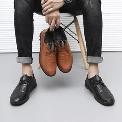 Mens Casual Shoes Spring Soft Leather Flats for Male Slip on Comfortable Walking