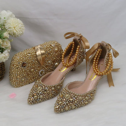 Gold Bridal Wedding shoes with matching bags woman