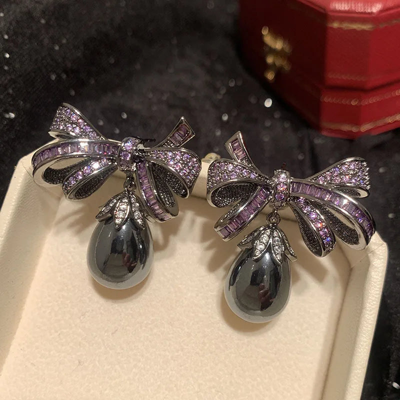 Bilincolor Purple Knot Pearl Earrings For Jewelry Gift