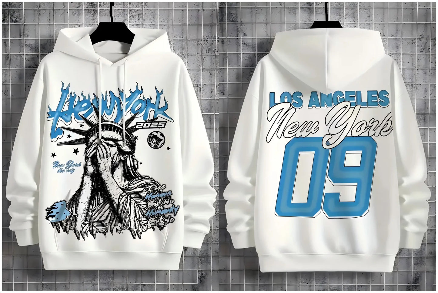 Fashionable new men's autumn Statue of Liberty print soft and comfortable hooded sweatshirt outdoor street style top