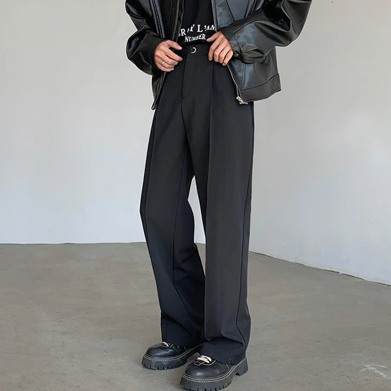 Men Causal Wide Leg Suit Pants Fashion Men's Straight Trousers